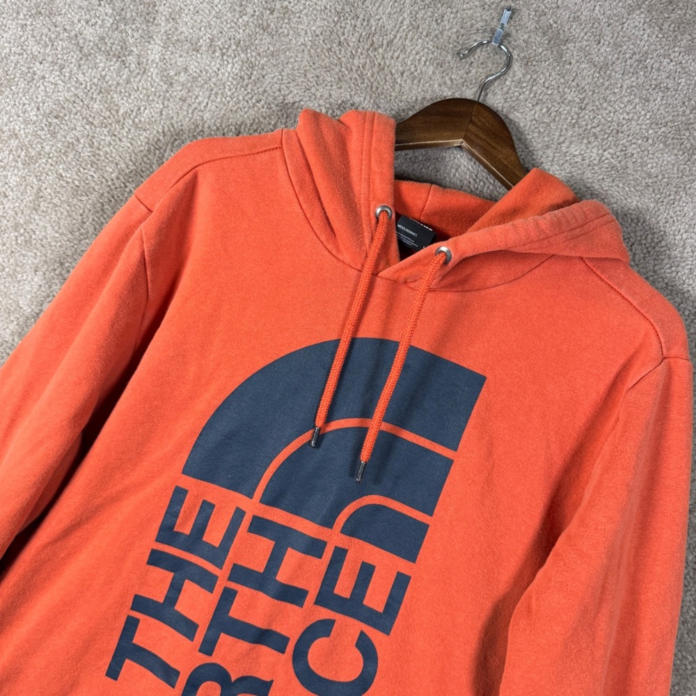 The North Face Hoodie Mens Large Orange Vertical Logo Pullover Sweatshirt